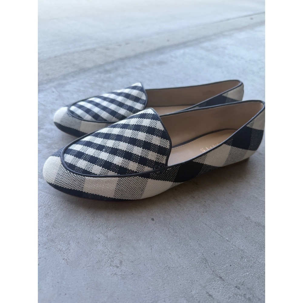 Talbots Ryan Slip On Flats Women's 7.5M Indigo Ivory Plaid Checked Leather Soles - Picture 3 of 5